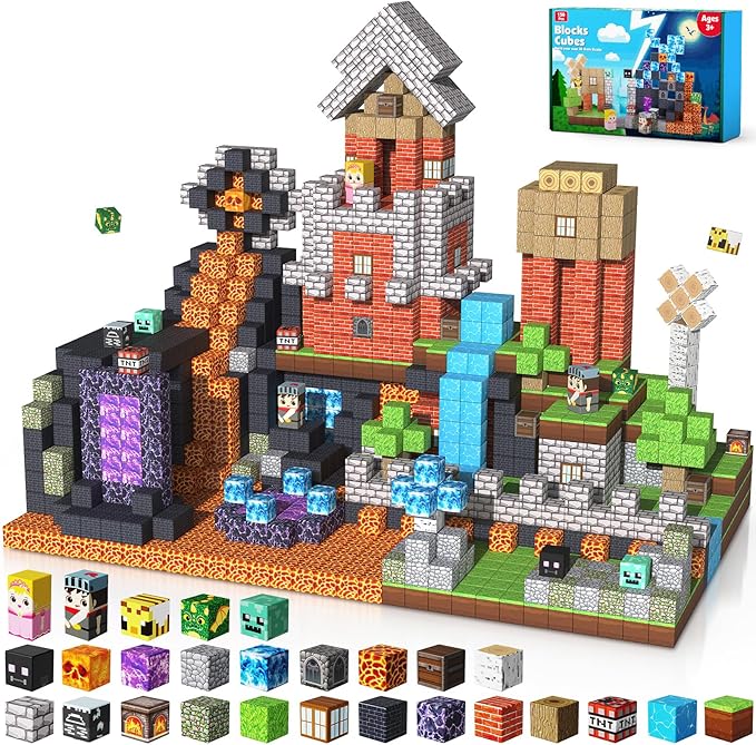 150PCS Magnetic Blocks - Magnet Building Blocks, Stacking Magents Cubes Toys Forest Dark Castle Set, STEM Montessori Sensory Toys for Kids Boys and Girls Ages 3 4 5 6 7 8 9 10 Birthday Gifts
