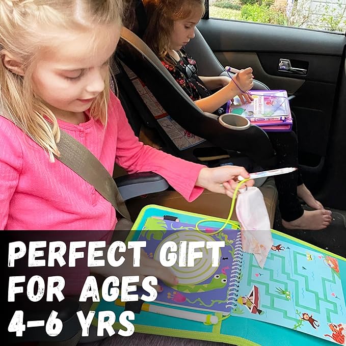 Totebook Kids Travel Educational Activity Book with Washable Markers - Car and Airplane Activities, Learning Toys for Toddlers- Reusable Stickers for Ages 4, 5, 6 (Jungle & Extra Ocean Book)