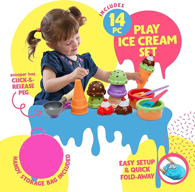 Kiddzery Ice Cream Truck Play Tent for Kids - Pretend Play Toy Food Set - Pop Up Icecream Playhouse Toys with Music Button - Birthday Gift for Girls & Boys - Indoor & Outdoor Tents for Toddlers & Baby