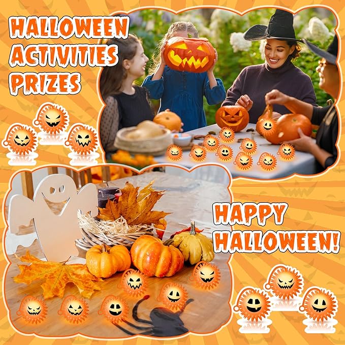 Sotiff 30 Pcs LED Halloween Pumpkin Stress Bouncy Light up Balls Spiky Squeaky Rubber Sensory Ball for Halloween Holiday Decors Gift Bag Stuffers Party Favor Fillers
