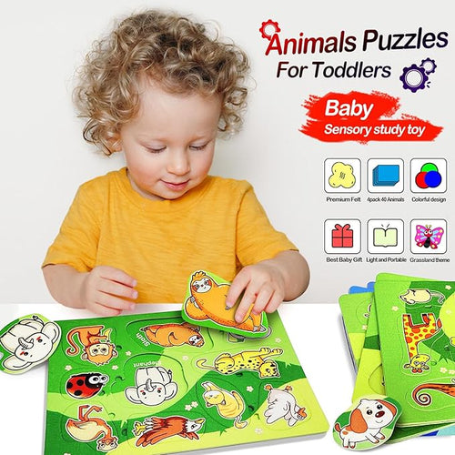 4 Pack 40 Pieces Felt Zoo Land Animals Forest Toys for Toddlers Sorting Busy Board Montessori Matching Game Jigsaw Educational Preschool Early Learning Skills Batter Than Wooden Toy Gift for Kids