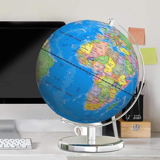 Orionstar 13" Large World Globe with Stand, Educational Globe for Kids Learning, Colorful HD World Map Details, Illuminated Globes Lamp with Stable Heavy Metal Base, LED