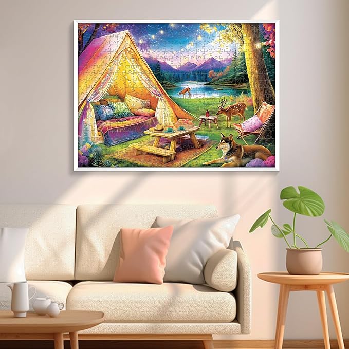500 Piece Puzzle for Adults, Dreamy Forest Camping Puzzles for Adults Kids Senior, Starry Sky, Lake and Cute Deer Jigsaw Puzzles, Challenging Puzzle Perfect Game Nights for Family Friend 20.5 X 15 in