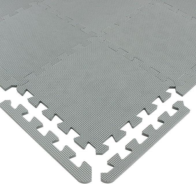 Yostrong® 18 Tiles Interlocking Puzzle Foam Baby Play Mat with Straight Edges for Playing - EVA Babies Crawling Mat | Rubber Floor Work Out Mats for Home Gym. Gray. YOC-Lb18S18