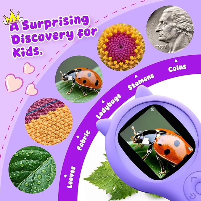 Microscope for Kids - Mini Pocket Handheld Microscope for Toddlers-STEM Educational Science Kit Toys for Christmas Birthday Gifts Toys for 5 6 7 8 9 10 11 12 Year Old Girls（Purple）