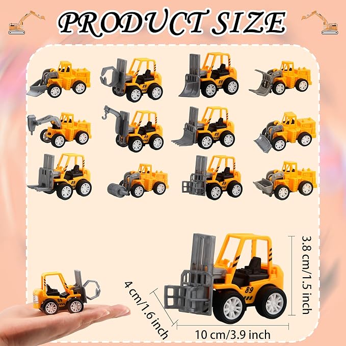 40 Pack Mini Construction Vehicles, Pull Back Trucks, Yellow, Color Style 2, Kids Construction Toys, Ages 3+