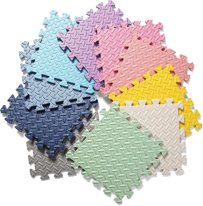 Foam Floor Mats for Kids, 12 x 12 Inch 16 Tiles 0.4" thickness Foam Play Mat, Non-Toxic Square Interlocking Floor Mats Rubber Baby Play Mat for Toddlers(White/Gray/Light Blue)