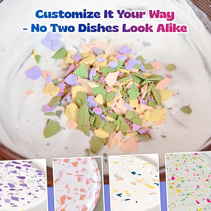 Pinwheel Crafts Terrazzo Plaster Jewelry Dish Kit - DIY Arts and Crafts Kit for Girls Ages 6-12 - Make Your Own Trinket Dish with Paint, Mold, and Plaster – Creative Birthday Gift for Kids