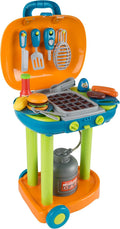 BBQ Grill Toy Set - Interactive Play Kitchen Set with Lights and Sounds, Wheels, Toy Food, and Cooking Accessories by Hey! Play!, Multicolor, (80-PP-TK081711)
