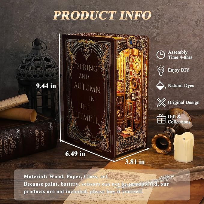 Spobot Book Nook Kit DIY Bookshelf Decor Kit with LED Light 3D Booknook Wooden Puzzle Bookend Stand Miniature Dollhouse Kit Gifts for Adults (Covenant Church)