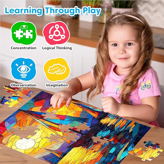 4-Pack 100 Piece Puzzles for Kids Ages 4-6 6-8 8-10, Shells Sailboat Cats & Dogs Jigsaw Puzzles, Fun & Engaging Kids Puzzle, for Boys and Girls Puzzle Toys as Home Decor