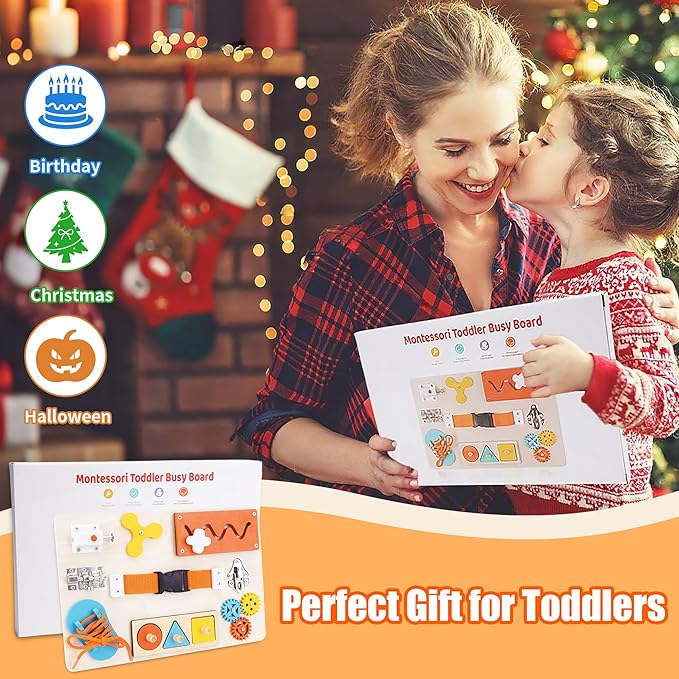 ATOYUS Montessori Busy Board Toddler Toys for Ages 3-5, Wooden Baby Sensory Toys for Kids 3 4 5 Year Old with Autism, Preschool Learning Educational Christmas Birthday Infant Gifts for Boys Girls 3+