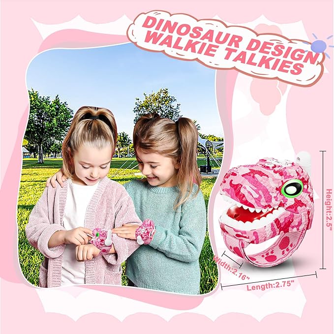 Dinosaur Walkie Talkies for Kids 3 Pack Camping Gear T-Rex Outdoor Toys for Girls Age 3-12 Year Old 3 Channel Long Range Birthday Gifts Christmas Stocking Stuffers