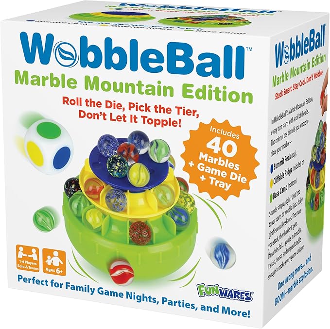 Funwares WobbleBall 3-Tier Marble Balance Game, 40 Marbles Included, Skill & Dexterity Games for Kids & Adults, Family Party Game for 1-4 Players, Ages 6+