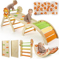 Pikler Triangle Set with Cushion, 7 in 1 Toddler Climbing Toys Indoor, Montessori Foldable Climbing Set, Wooden Climbing Toys for Toddlers 1-3 Inside with Ramp, Arch and Ladder (Lion)