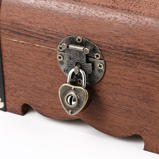Vintage Piggy Bank Wooden Treasure Chest Decorative Wood Storage Box with Heart-Shaped Lock for Wedding Home Decor