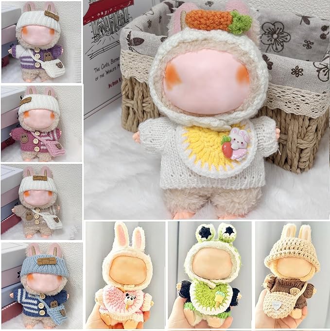 Clothes for Labubu 17cm Labubu Accessories Crochet 3 Piece Set Outfits for Labubu(Carrot)