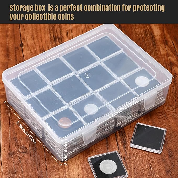 Vicenpal 50 Pcs Silver Dollar Coin Holder Clear Coin Capsules with Foam Gasket Acrylic Organizer Morgan Dollar Collection Case Display Box Plastic Storage Protectors 20/25/30/35/40mm