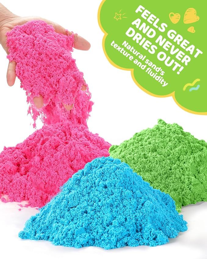 Play Sand with Sensory Bin Toy for Kids, 8 lb of 7 Colored Bulk Magic Sand with Sandbox for Toddlers, Sensory Sand Kit for Boys and Girls Age 3-8 (Purple)