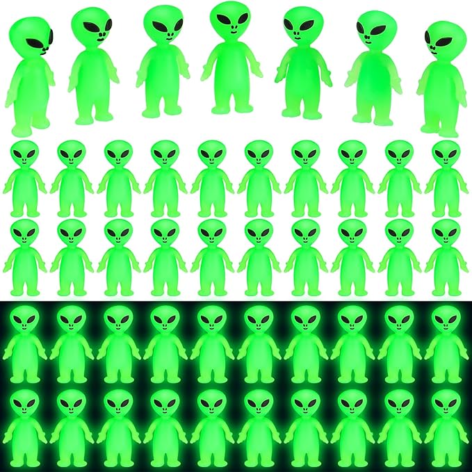 150 Pcs Mini Alien Figures Glow in The Dark Small Little Tiny Aliens Figurine to Hide and Seek for Space Party Favors Prank Rubber Toys Bulk Gifts for Halloween Party Goodie Bag Fillers