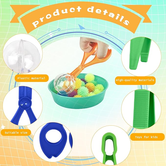 141 Pieces Fine Motor Toy Counting Sorting Sensory Bin Filler Include 6 Colorful Sorting Cup 10 Tweezers 5 Bear Ball Clip 120 Hedge Balls for Kid Early Skill Education