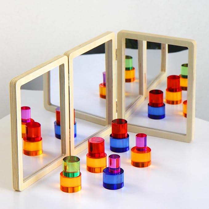 Tummy Time Mirror with 3 Panels, Montessori & Reggio-Inspired, Light Table Accessory Mirror, Multi-Angle Observation Mirror for Science Classroom in Preschool & Kindergarten (Middle Size)