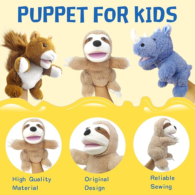 Puppet Sloth Hand Puppets for Kids, 10'' Stuffed Puppet with Movable Mouth,Sloth Stuffed Animal Plush Interactive Storytelling Puppets Toy Gift for for Toddlers 1-3