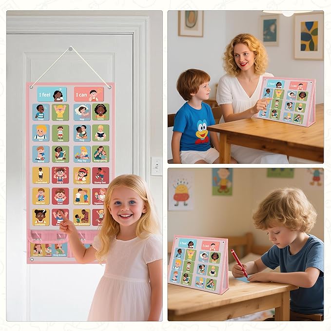 Yoink 81 Cards Feelings Chart for Kids, Emotions Chart Poster for Coping Skills, Mental Health Chart for Toddlers Emotional Learning, Calm Down Corner Supplies Preschool Homeschool Must Haves, Pink
