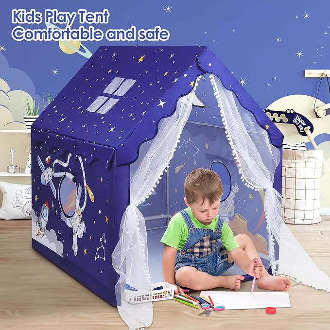 Kids Tent Blue Space Toddler Playtent for Boys,Large and Foldable Kids Playhouse with Windows, Portable and Lightweight Play Tent Indoor&Outdoor for Gift to Toddlers