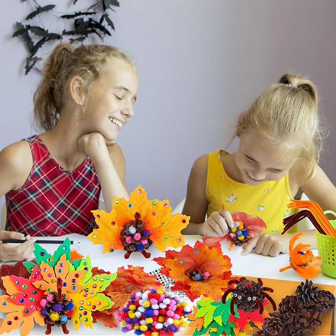 Tugaizi Thanksgiving Pinecone Turkey Craft Kit for Kids, 20 Sets Fall Autumn Turkey DIY Art and Craft Kit for Classroom Project Supplies Thankful Dinner Activity and Table Centerpiece Decorations