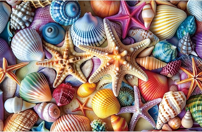 Seashell 500 Piece Puzzle for Adults Colorful Ocean Jigsaw Puzzle with Starfish & Shells, Premium Thick Cardboard, Challenging Yet Relaxing, 23x15 Inch Finished Size, for Puzzle Lovers