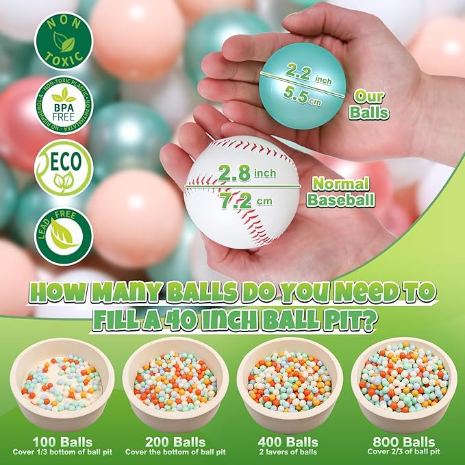GOGOSO Ball Pit Balls for Toddlers Phthalate-Free BPA-Free Non-Toxic Crush Proof Soft Plastic Play Balls Baby Kids Shape Tent Pool Playhouse Playpen Party Decor,Pink Green White,100PCS