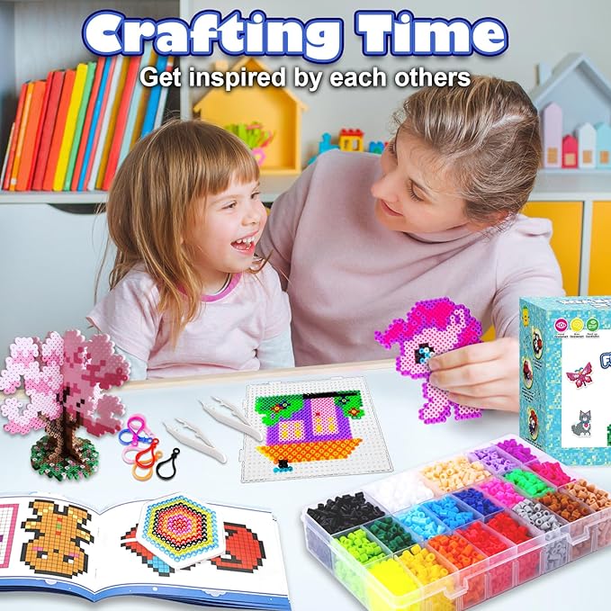 FUNZBO 5200 5mm Fuse Beads Kit - 24 Colors | 66 Patterns, Crafts Toys for Girls Ages 8-12, Arts and Crafts for Kids Ages 6-8, Gifts for Girls Boys Age 5 6 7 8 9 10 11 12 Year Old