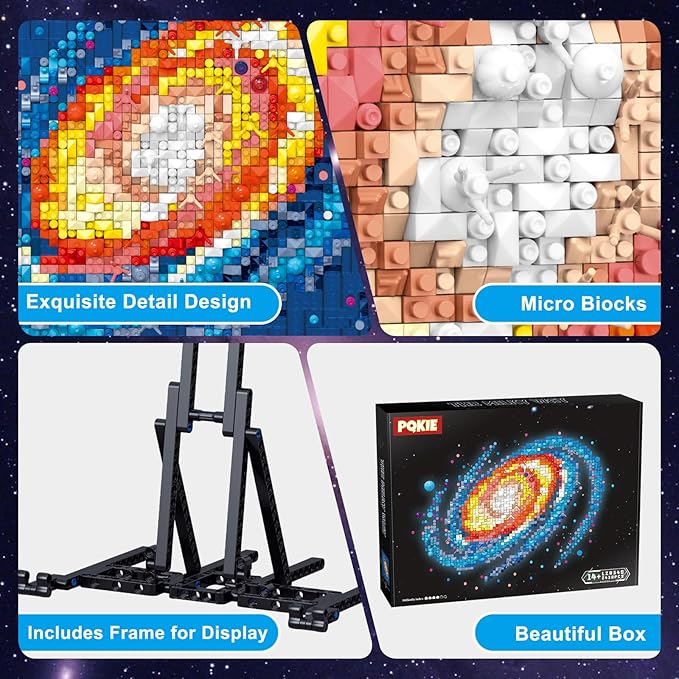 PQKIE The Milky Way Galaxy Micro Mini Building Set for Adults, 2438Pcs 3D Wall Art Building Toy for Home Office Decor, DIY Space Decor Kits with Display Stand,Creative Birthday Gift Toy for Kids Teens