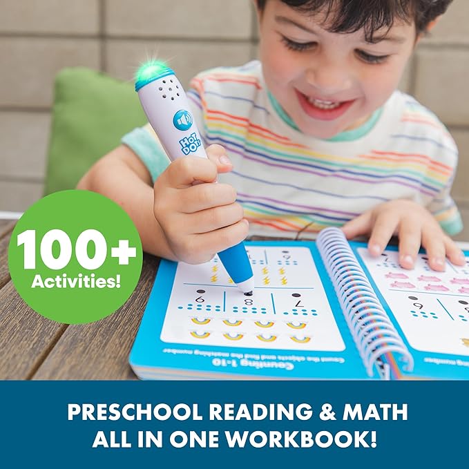 Educational Insights Hot Dots Preschool Essentials: Reading & Math Workbook - Preschool Workbooks with Interactive Pen, Homeschool Learning Books, Build Toddler Reading & Math Skills, Ages 4+