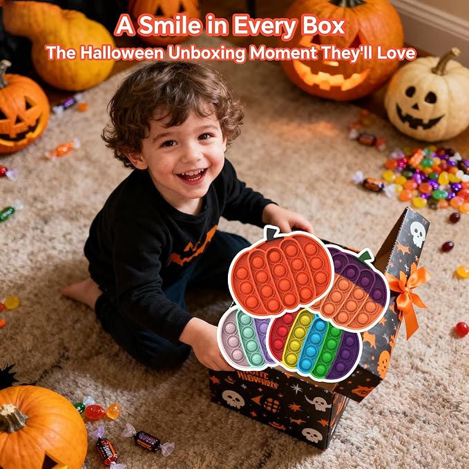 Halloween Sensory Toys for Kids - 4 Pack Pumpkin Fidget Toys for Boo Basket Stuffers, Bat Design Stress Relief Fidgets for Kids, Basket Fillers