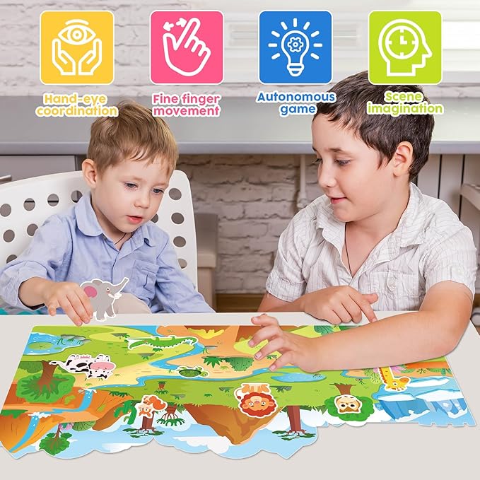 ASTARON 3 Pack Reusable Sticker Books for Kids, Cute Waterproof Dinosaurs Animals Vehicles Stickers, Portable Travel Toys and Educational Sensory Learning Toys (3-6 Age)