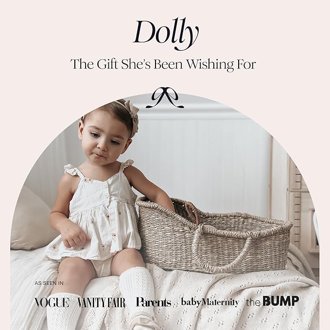 BEBE BASK Premium Baby Doll Bassinet - Handcrafted & Award-Winning Seagrass Moses Basket - Doll Carrier with Luxe Mattress