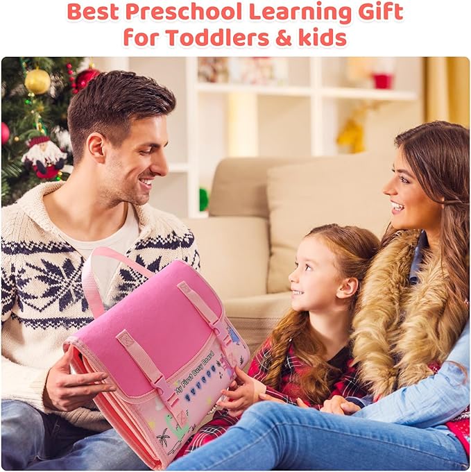 Busy Board Montessori Toys for Toddler,Busy Book - Sensory Preschool Learning Activities Educational Toys with Fine Motor Skills,Gift for Boys Girls,Travel Essentials for Plane Car (Pink)