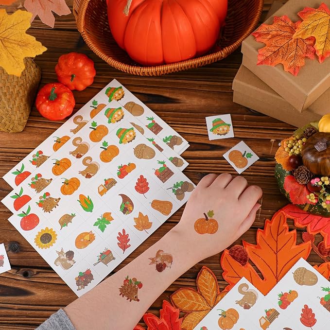Landhoow 240 Pcs Fall Tattoos Temporary Autumn Glitter Face Tattoos Cool Body Sticker Costume Accessory Tattoos Party Favor