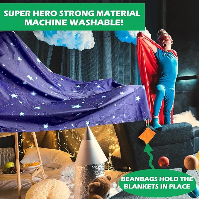 Molcey Blanket Fort Building Kit for Kids 4-8 8-12+ - Make a Portable Playhouse, Play Tent. Build a Fort Making Kit/Builder Blankets - Ultimate Indoor/Outdoor Play for Girls/Boys Toys Age 3-12