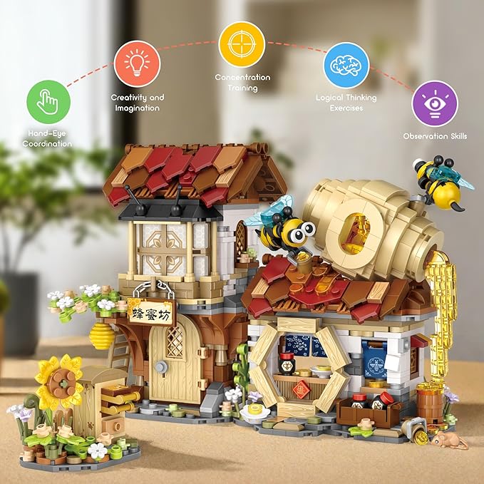 Mini Bricks Honey Workshop Building Blocks, Simulation Architecture Toy for Girls and Boys Ages 6+ - Gift Easter, Birthday, Christmas (1242 PCS)