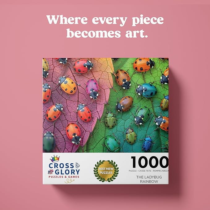 Cross & Glory - The Ladybug Rainbow - 1000 Piece Jigsaw Puzzle for Adults | Vibrant Nature Puzzle | Colorful and Relaxing Puzzle Challenge