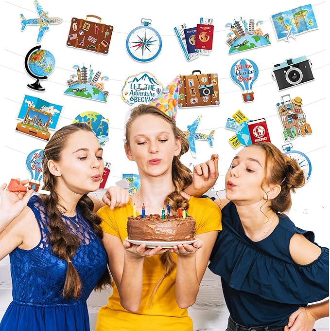 4Pcs Travel Party Banners for Travel Party Decorations Pre-Assembled Let The Adventure Begin Banner Graduation Retirement Job Career Change Farewell Banner Decor for Let the Ddventure Begin Decoration