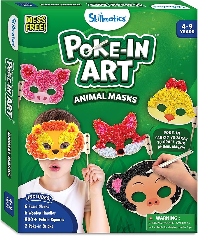Skillmatics Poke-in Art - Halloween Animal Masks, Mess-Free Fun for Kids, DIY Wood Craft Kits, Creative Halloween Activity, Gifts for Girls & Boys Ages 4, 5, 6, 7, 8, 9