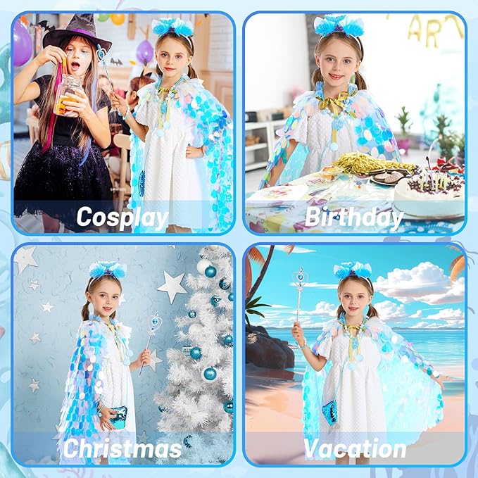 Princess Dress Up Toys Princess Dress Up Clothes Rainbow Mermaid Cape Kit 9 Pcs Gift Set for Little Girls 3-8 Years