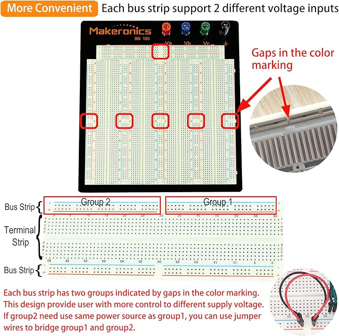 Makeronics Solderless 3220 Breadboard Complete Kit-3220 Tie-Points Experiment Plug-in Breadboard with Aluminum Back Plate +560 U-Shape|65 PCS Pure Copper Jumper Wires for Prototyping Circuit/Arduino