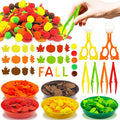 211 Pcs Fall Sensory Bin Filler Fall Sensory Bin Items Fine Motor Toys Counting Sorting 100 Pom Poms 100 Fall Felt Leaves Pumpkin 5 Sorting Cup for Fall Sorting Counting Training