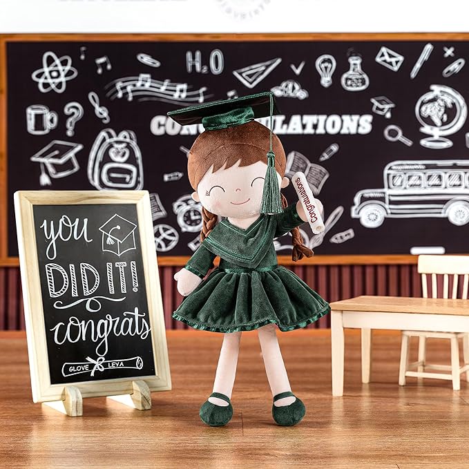 Gloveleya Baby Girl Gifts Graduation Plush Girls Dolls Congratulation Gift for Kindergarten Dark Green 16 inch