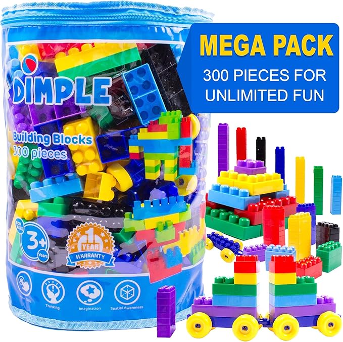 Dimple Large Blocks for Toddlers/Kids Stackable, Multi-Colored, Interlocking Toys Safe, Non-Toxic Plastic Bright Colors, Waterproof Boys and Girls Age 3 + (900 Pieces)